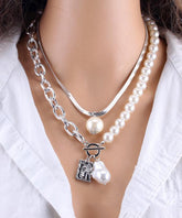 Mode Gold Kette Perle Halskette Für Frauen Barock Perle Metall Zwei Stück Set
